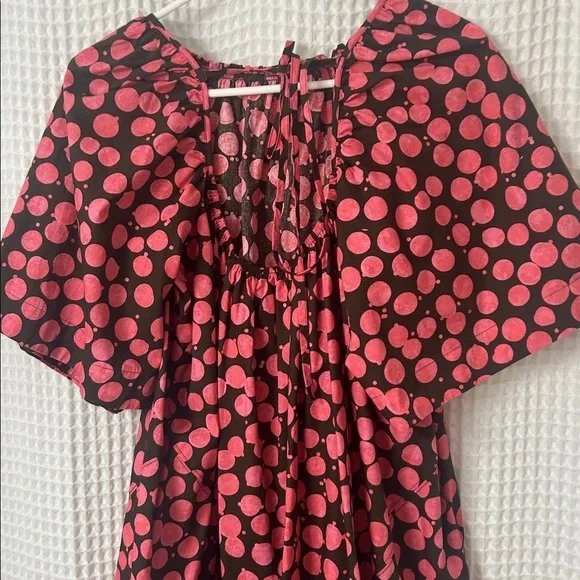 Free People Jodie Printed Tunic Small Chocolate Pink Dot Flowy Oversized - Picture 12 of 13